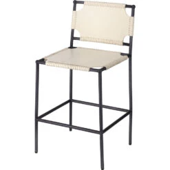 Asher 35 Inch Off-White Leather & Black Metal Counter Stool