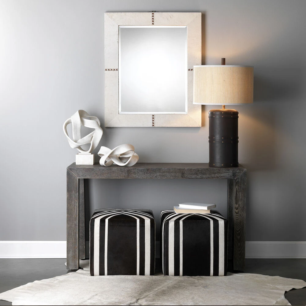 Nantucket Criss Cross 16 Inch Espresso Hide W/ White Hide Stripes Ottoman - Image 2