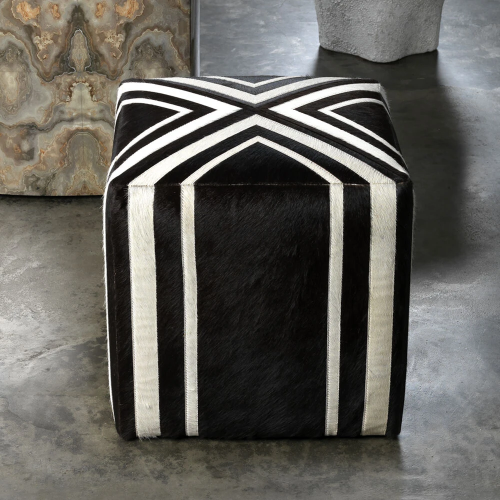 Nantucket Criss Cross 16 Inch Espresso Hide W/ White Hide Stripes Ottoman - Image 3