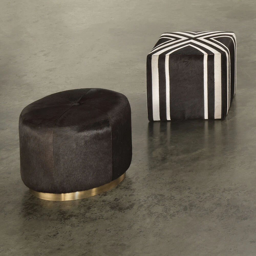 Nantucket Criss Cross 16 Inch Espresso Hide W/ White Hide Stripes Ottoman - Image 4