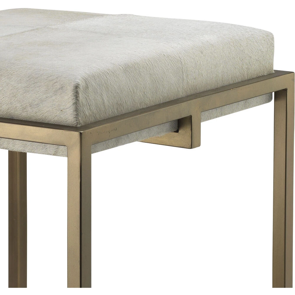 Shelby 30 Inch White Hide & Antique Brass Bar Stool - Image 3