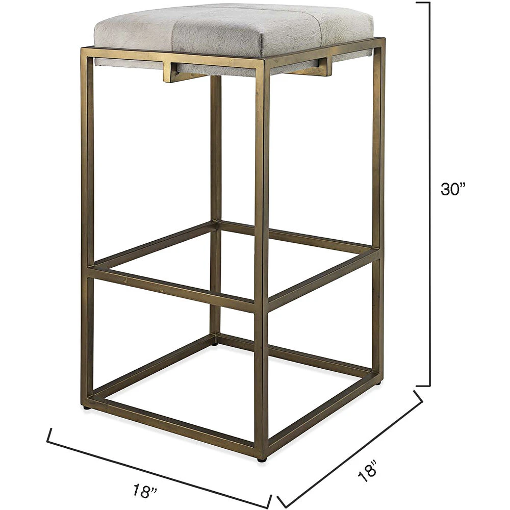 Shelby 30 Inch White Hide & Antique Brass Bar Stool - Image 2