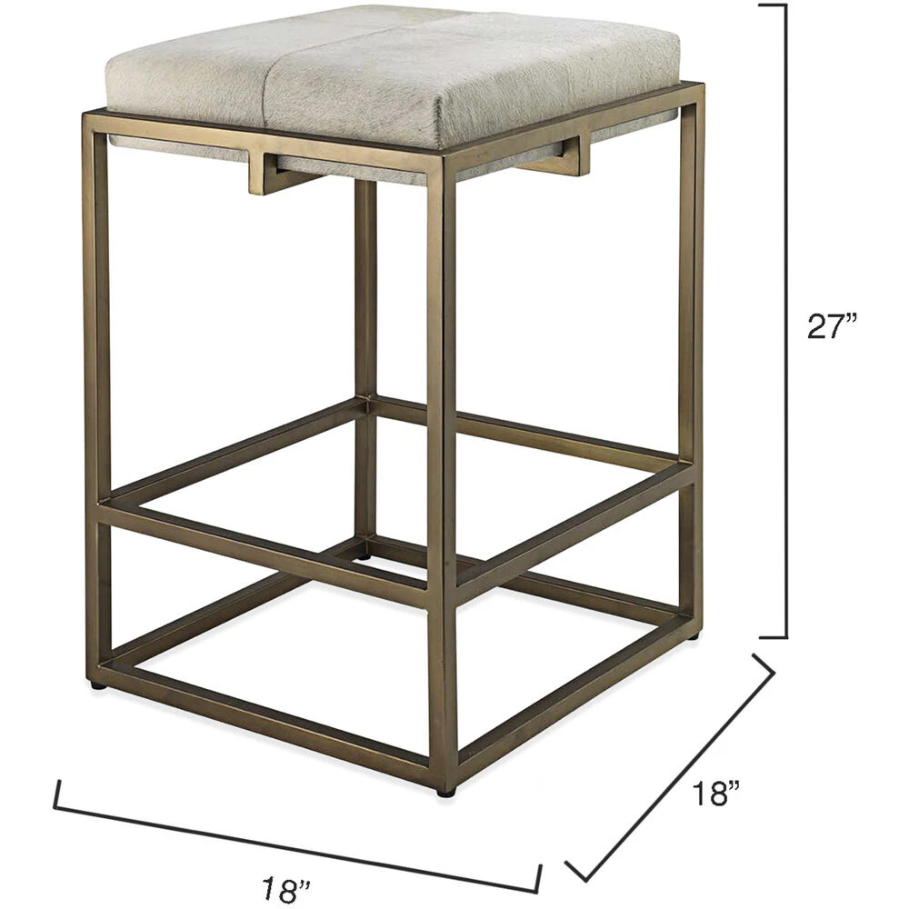Shelby 27 Inch White Hide & Antique Brass Counter Stool - Image 3