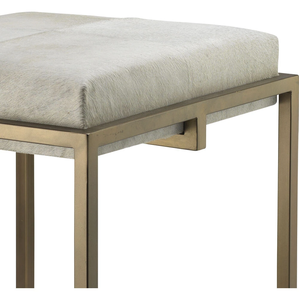 Shelby 27 Inch White Hide & Antique Brass Counter Stool - Image 4