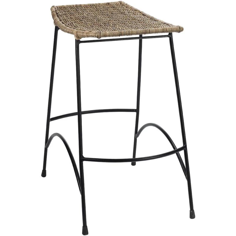 Wing 24 Inch Natural Rattan & Black Steel Counter Stool - Image 3