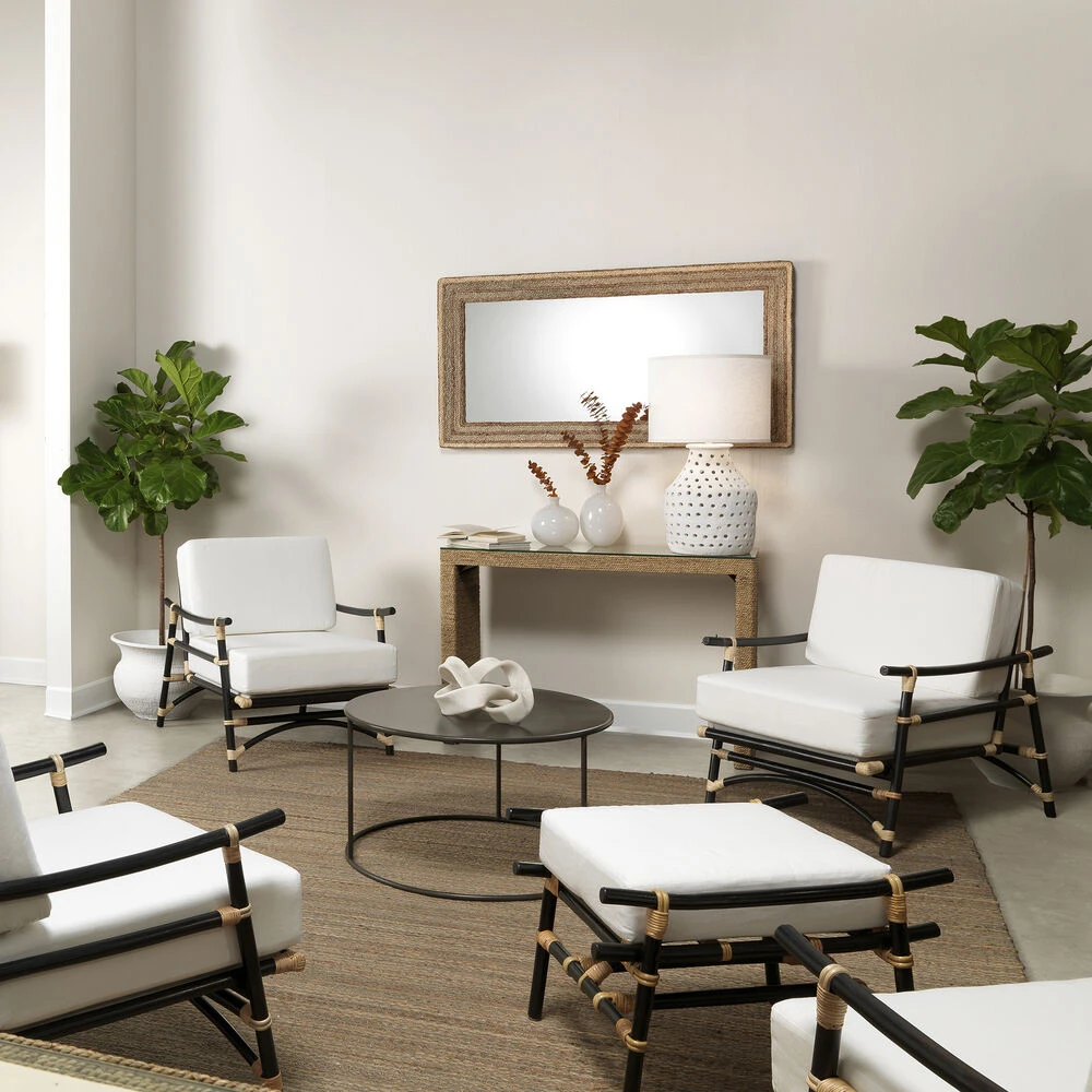 Xanadu 18 Inch Black & Cream W/ Off White Cushions Ottoman - Image 2