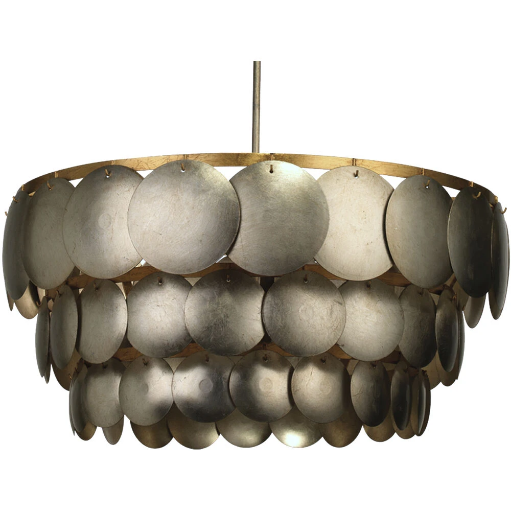 Calypso 4 Light 30 Inch Champagne Leaf W/ Gold Leaf Trim Three Tier Chandelier Ceiling Light