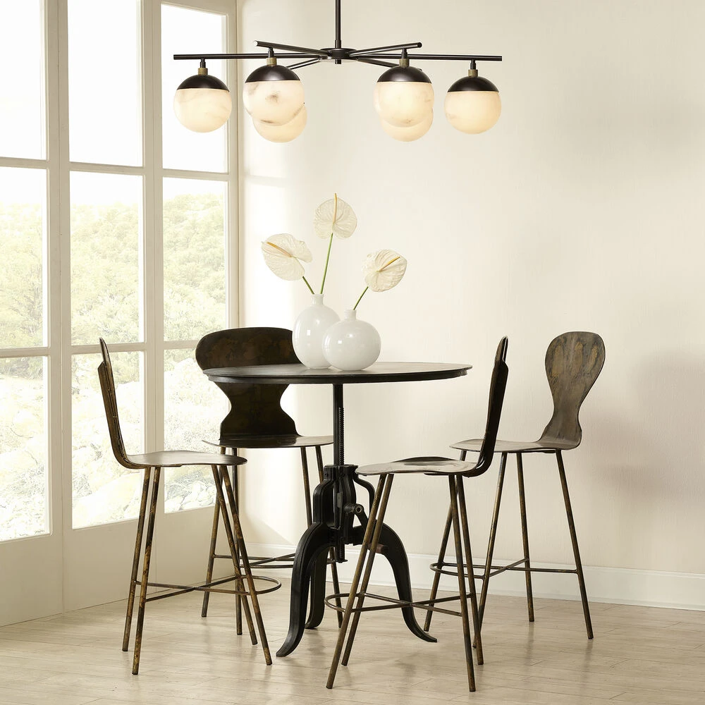 Metro 6 Light 40 Inch Faux White Alabaster And Oil Rubbed Bronze Chandelier Ceiling Light, Antique Brass Accents - Image 2