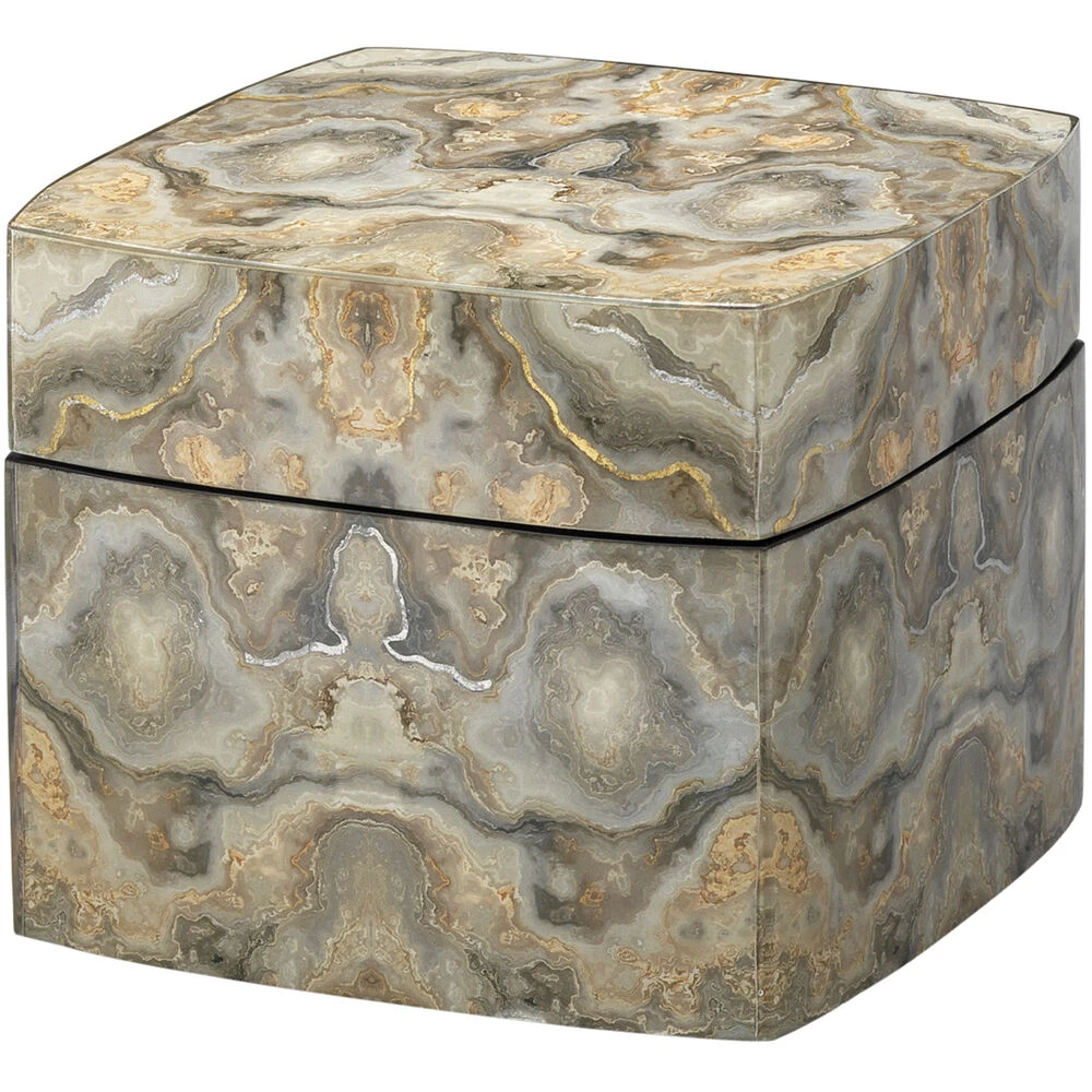 Ink Blot Curved 8 X 8 Inch Grey & Cream Lacquer Box