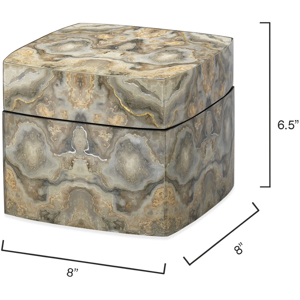 Ink Blot Curved 8 X 8 Inch Grey & Cream Lacquer Box - Image 4