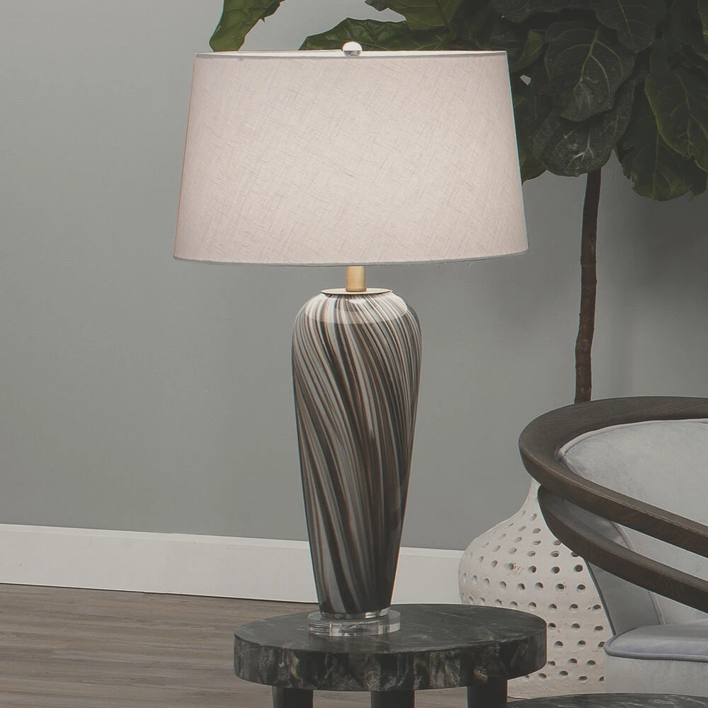 Bridgette 31 Inch 150.00 Watt Grey And Black Swirl Glass Table Lamp Portable Light - Image 2