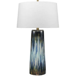 Brushstroke 31 Inch 100.00 Watt Aqua / Dark Blue / Metallic Ombre Reactive Glaze Table Lamp Portable Light
