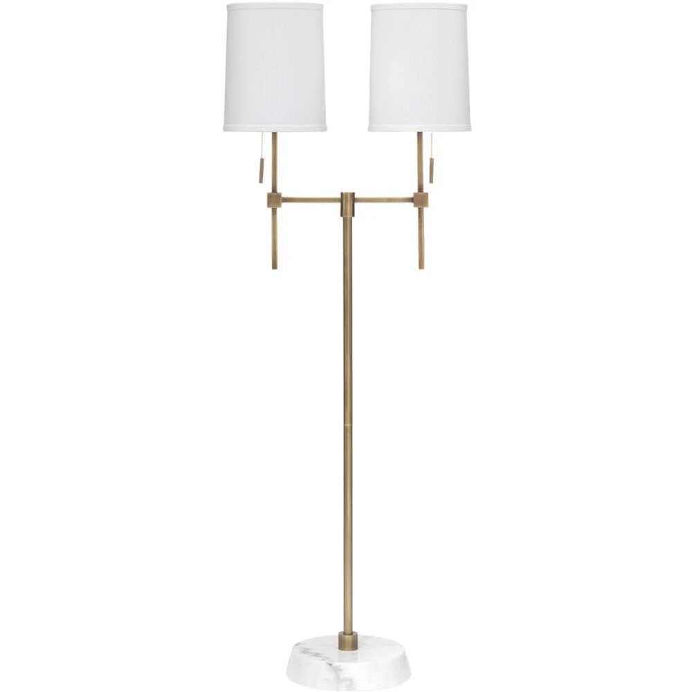 Minerva 52 Inch 40.00 Watt Antique Brass & White Marble Twin Shade Floor Lamp Portable Light