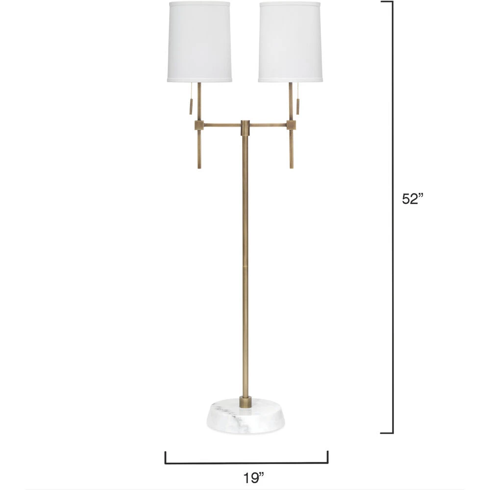 Minerva 52 Inch 40.00 Watt Antique Brass & White Marble Twin Shade Floor Lamp Portable Light - Image 3