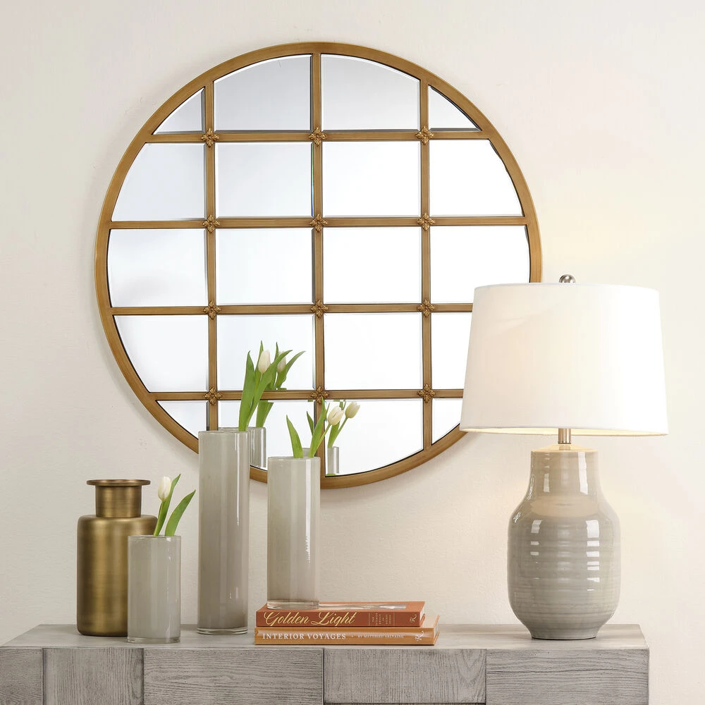 Grid 36 X 36 Inch Antique Brass Grid Mirror - Image 2